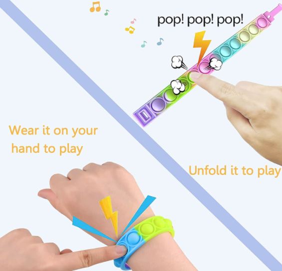 Push Pop Fidget Toy 12PCS  Fidget Pulsera, duradera y ajustable, pulsera multicolor para aliviar el estrés con los dedos para niños y adultos ADHD ADD Autism
