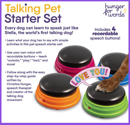 Juego de iniciación de mascotas parlantes, juego de 4 botones grabables para perros Hunger for Words