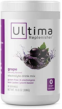 Ultima Replenisher - Polvo hidratante electrolito, Sabor uva , 90 porciones, libre de azúcar, 0 calorías, 0 carbos, sin pegamento, Keto, sin OGM con magnesio, potasio, calcio