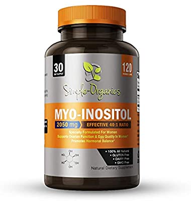 Mezcla de Myo-Inositol y D-Chiro Inositol, Suministro para 30 días - Ración 40: 1 óptima - Cápsulas vegetarianas de grado farmacéutico 120 - Equilibrio hormonal y función ovárica saludable