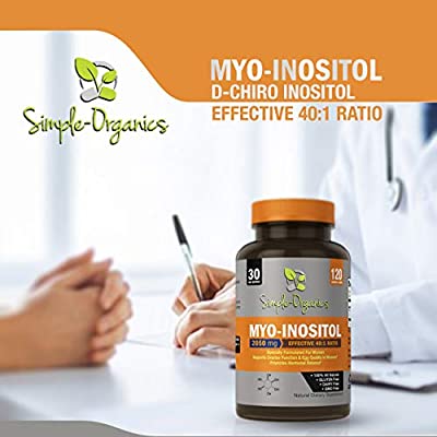 Mezcla de Myo-Inositol y D-Chiro Inositol, Suministro para 30 días - Ración 40: 1 óptima - Cápsulas vegetarianas de grado farmacéutico 120 - Equilibrio hormonal y función ovárica saludable