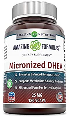 Amazing Formulas Suplemento dietético micronizado DHEA – 25 mg puro – 180 cápsulas por botella - Grancarpa.com.mx