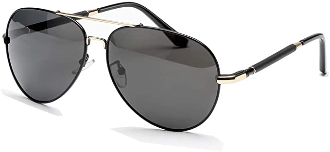 Non-Mirrored Aviator Sunglasses for Men Polarized Lens UV400 Protection with Metal Frame (Silver/Gold/Red)