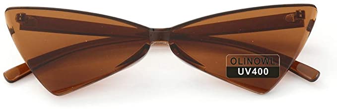 OLINOWL Gafas de sol sin montura triangular, una pieza, gafas de sol transparentes de color para mujeres y hombres