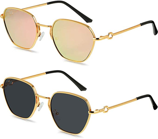 Pequeñas gafas de sol polarizadas cuadradas para hombres y mujeres con marco de metal vintage.