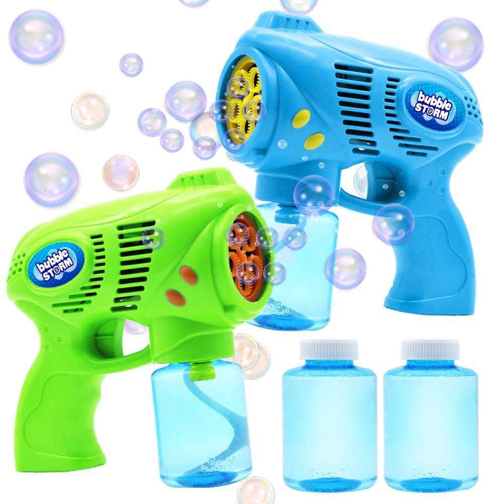 JOYIN 2 pistolas de burbujas con 2 botellas, solución de recarga de burbujas (10 oz en total) para niños, soplador de burbujas, disparador de burbujas, juguete de verano, actividades al aire libre, Pascua, regalo de cumpleaños