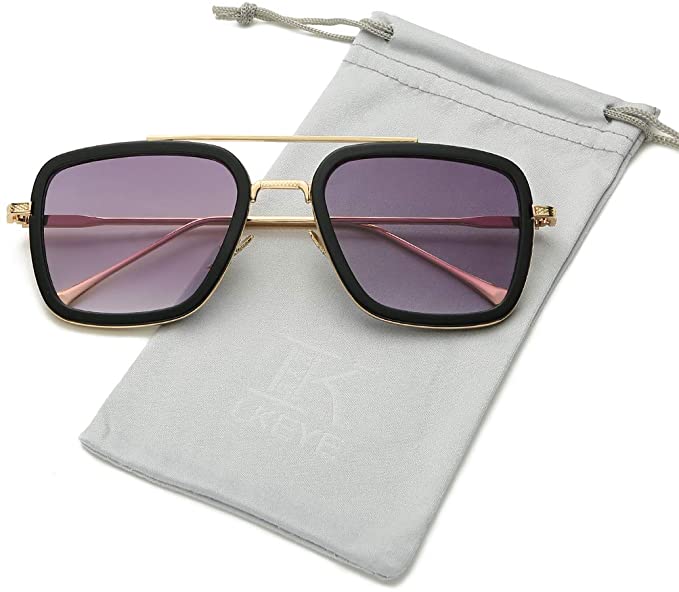 LKEYE - Gafas de sol cuadradas para unisex, montura de aleación clásica, lentes degradadas Tony Stark LK1803