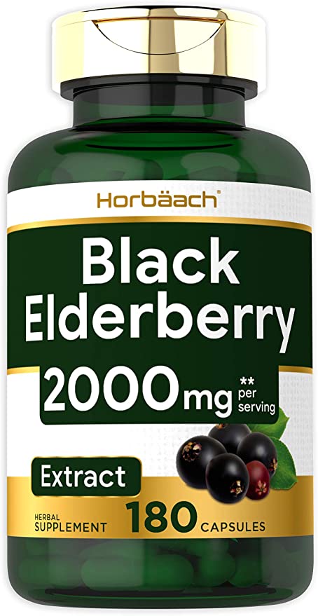 Horbaach cápsulas de mora negra 2000 mg | 180 píldoras | sin OMG, sin gluten | suplemento de extracto de sambucus