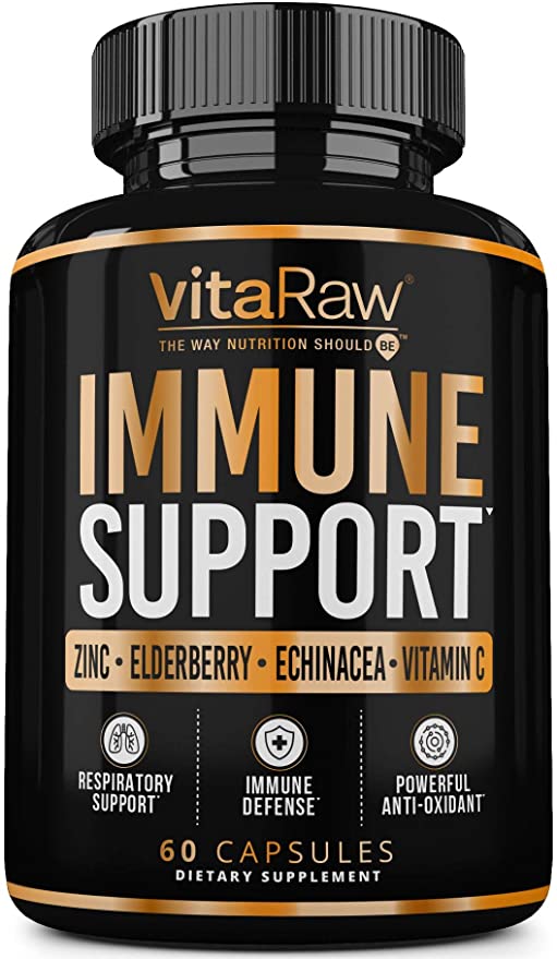 VitaRaw Vitaminas de apoyo inmunológico - Zinc, saúco, vitamina C, equinácea, hoja de oliva, Goldenseal | Potentes cápsulas de refuerzo de inmunidad para adultos | Suplemento de refuerzo del sistema inmunológico para el frío y la gripe