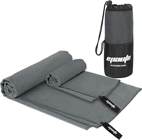 Paquete de 2 toallas de microfibra de secado rápido para gimnasio, gris, (60 x 30 pulgadas, 24 x 15 pulgadas)