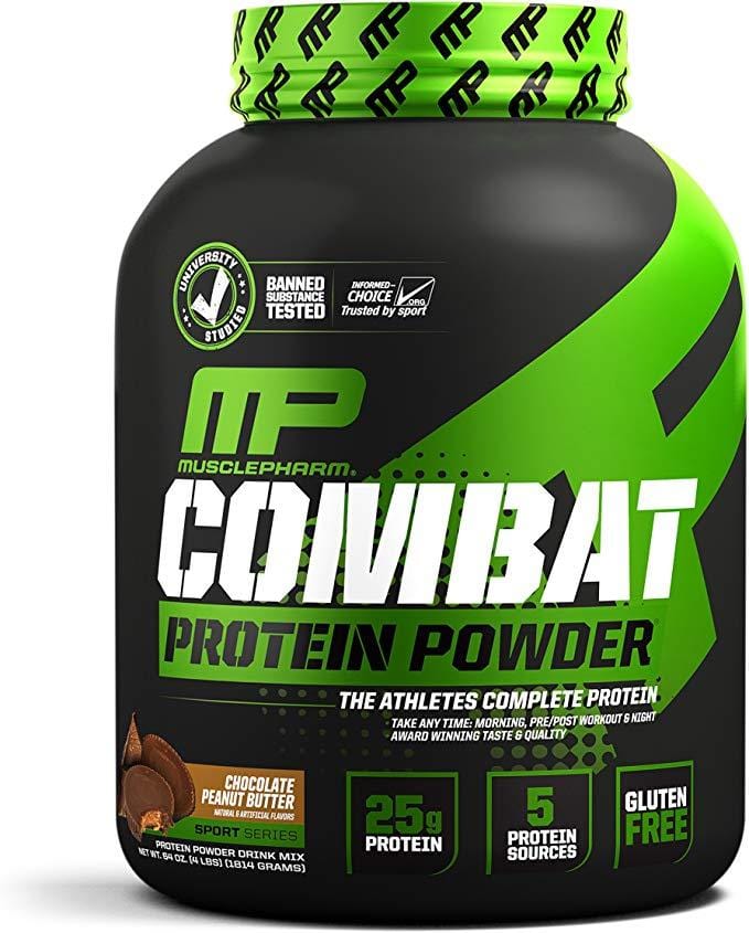 Muscle Pharm Combat Protein Powder, Essential Whey Protein Powder, Isolate Whey Protein, Casein and Egg Protein with BCAAs and Glutamine for Recovery, Chocolate Peanut Butter, 4-Pound, 52 Servings