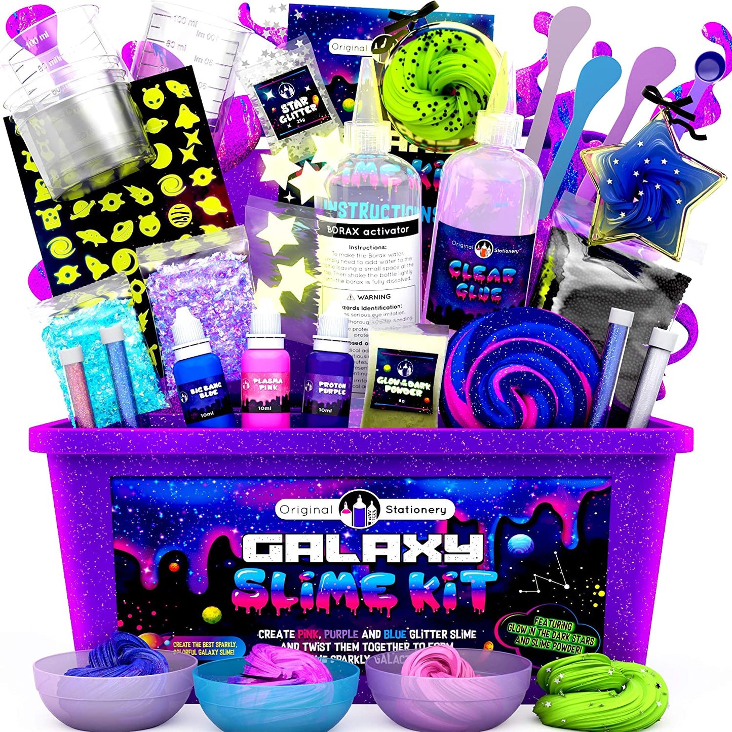 Original Stationery Galaxy Slime Kit con estrellas que brillan en la oscuridad y polvo de limo para hacer limo y limo galáctico para niños y niñas
