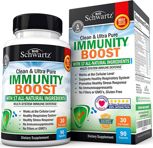 Immunity Boost Supplement with Elderberry, Vitamin A, Echinacea & Zinc - Once Daily Multi-System Immune Defense - Promotes Healthy Stress Response - Supports a Healthy Respiratory System - 90 Capsules