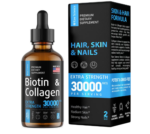 Gotas líquidas de colágeno y biotina para el crecimiento del cabello,vitaminas naturales de biotina y colágeno para la salud de la piel, el cabello y las uñas para mujeres y hombres