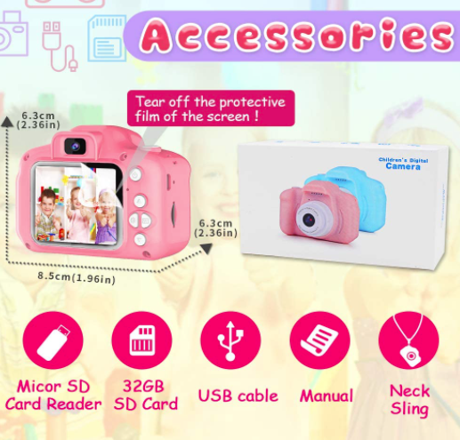 Camara Upgrade Kids Selfie , regalos de cumpleaños de Navidad para niñas de 3 a 9 años, cámaras de video digital HD para niños pequeños, juguete portátil para niñas de 3 4 5 6 7 8 años con tarjeta SD de 32 GB, color rosa