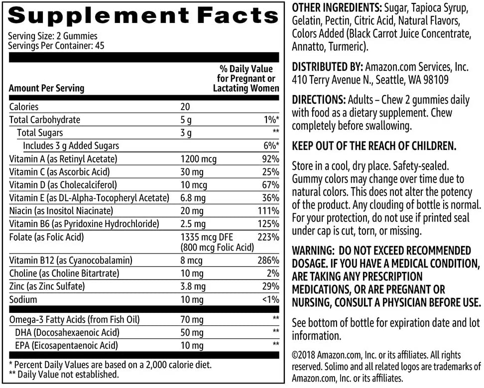 Gomitas de vitaminas y DHA prenatales, 90 gomitas, suministro de 45 días