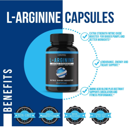 Havasu Nutrition Extra Strength L Arginina - 1200 mg Suplemento de óxido nítrico para el crecimiento muscular, vascularidad y energía - L-citrulina y aminoácidos esenciales para apoyar la resistencia física, 60 cápsulas