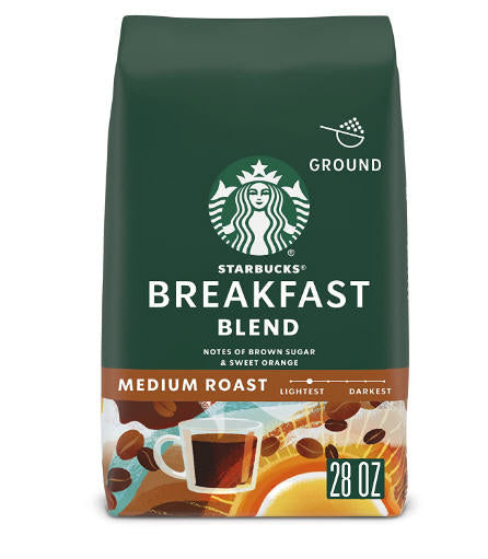 Starbucks Breakfast Blend - Café molido con tostado medio, bolsa de 28 onzas