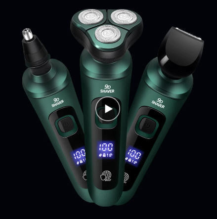 Afeitadora eléctrica inteligente 4 en 1, pantalla Digital LCD, maquinilla de afeitar flotante de tres cabezales, recargable por USB, cuchillo multifunción para Barba