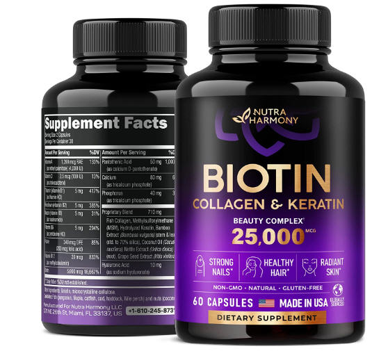 Vitaminas de biotina con colágeno y queratina, suplemento para el crecimiento del cabello para mujeres y hombre