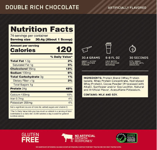 Optimum Nutrition Estándar dorado 100% Proteína de Suero de Leche en Polvo sabor chocolate