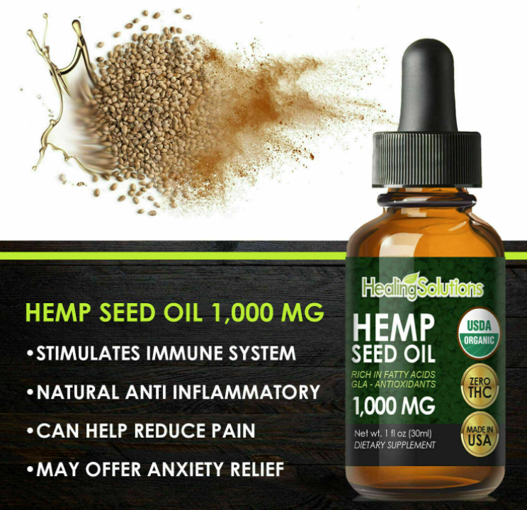 Aceite de semilla de cáñamo premium, 1000 mg - Paquete de 3 botellas de 1 oz de Healing Solutions