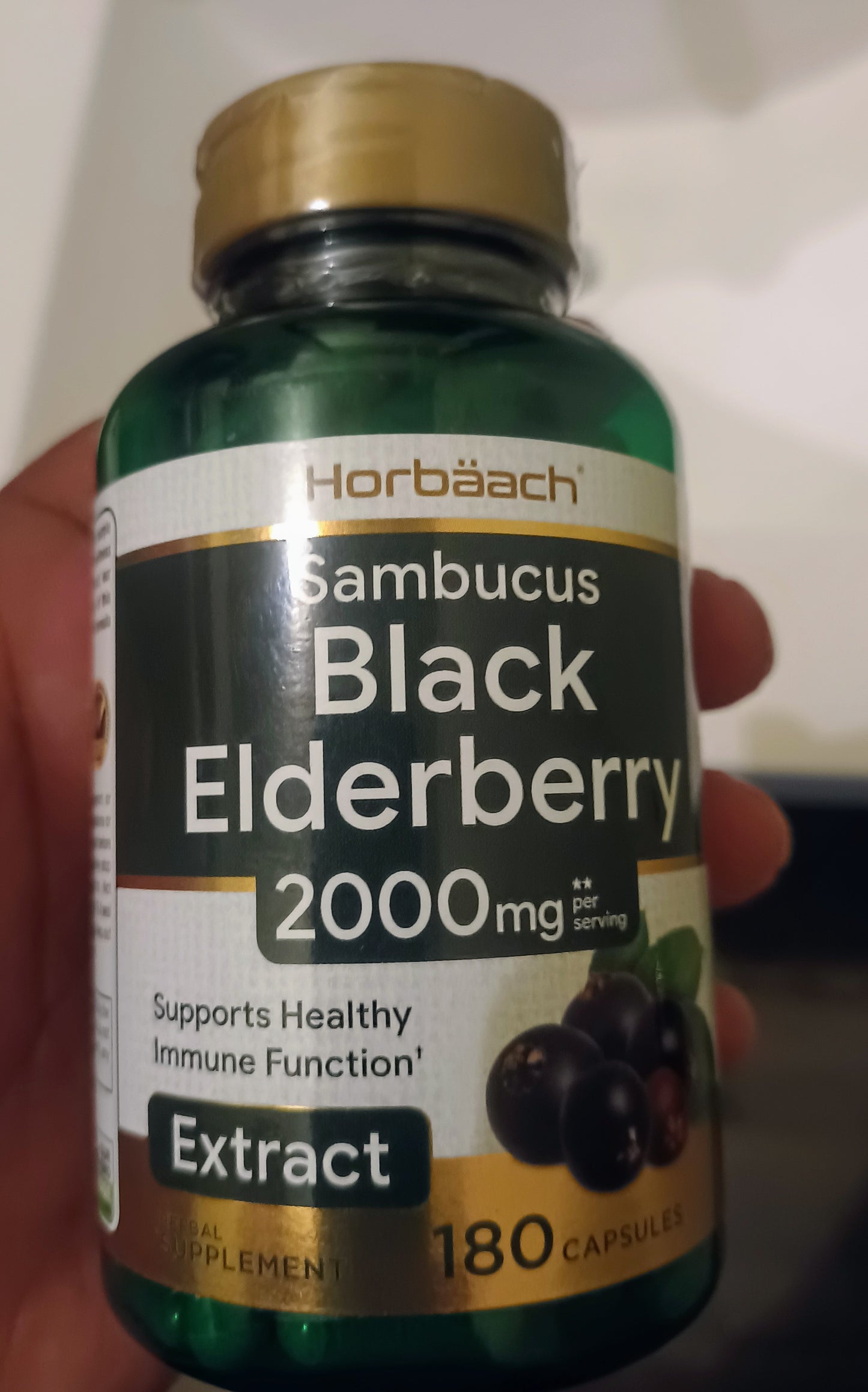 Baya de saúco negro | Cápsulas de 2000 mg | 300 unidades | Sin OMG | Sin gluten | Suplemento Sambucus | por Horbaach