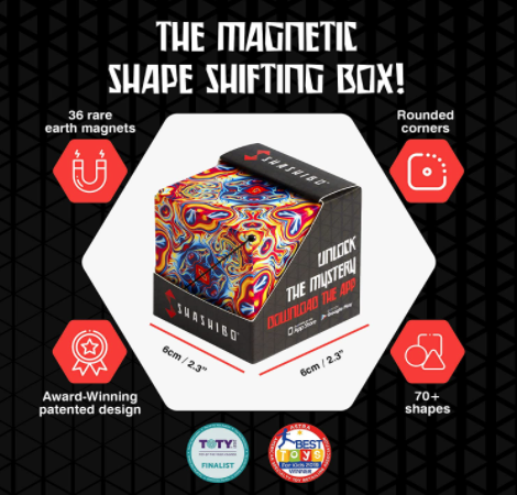 SHASHIBO Shape Shifting Box - Cubo Fidget patentado y galardonado con 36 imanes de tierras raras - Extraordinario cubo mágico 3D - El juguete Fidget con imán Shashibo Cube se transforma en más de 70 formas (espaciadas)
