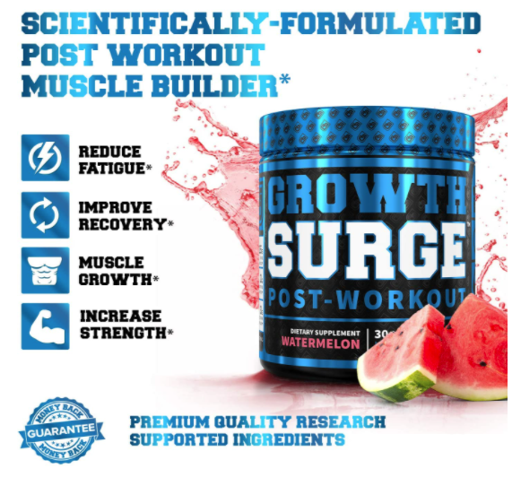 Growth Surge sabor Sandia 30 porciones - Suplementos de desarrollo de músculo para después del entrenamiento